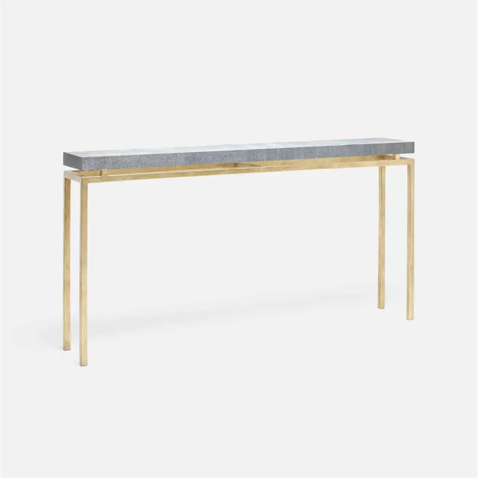 Benjamin Slim Narrow Console Texturized Gold Steel 48"L x 10"W x 31"H Realistic Faux Shagreen Cool Gray