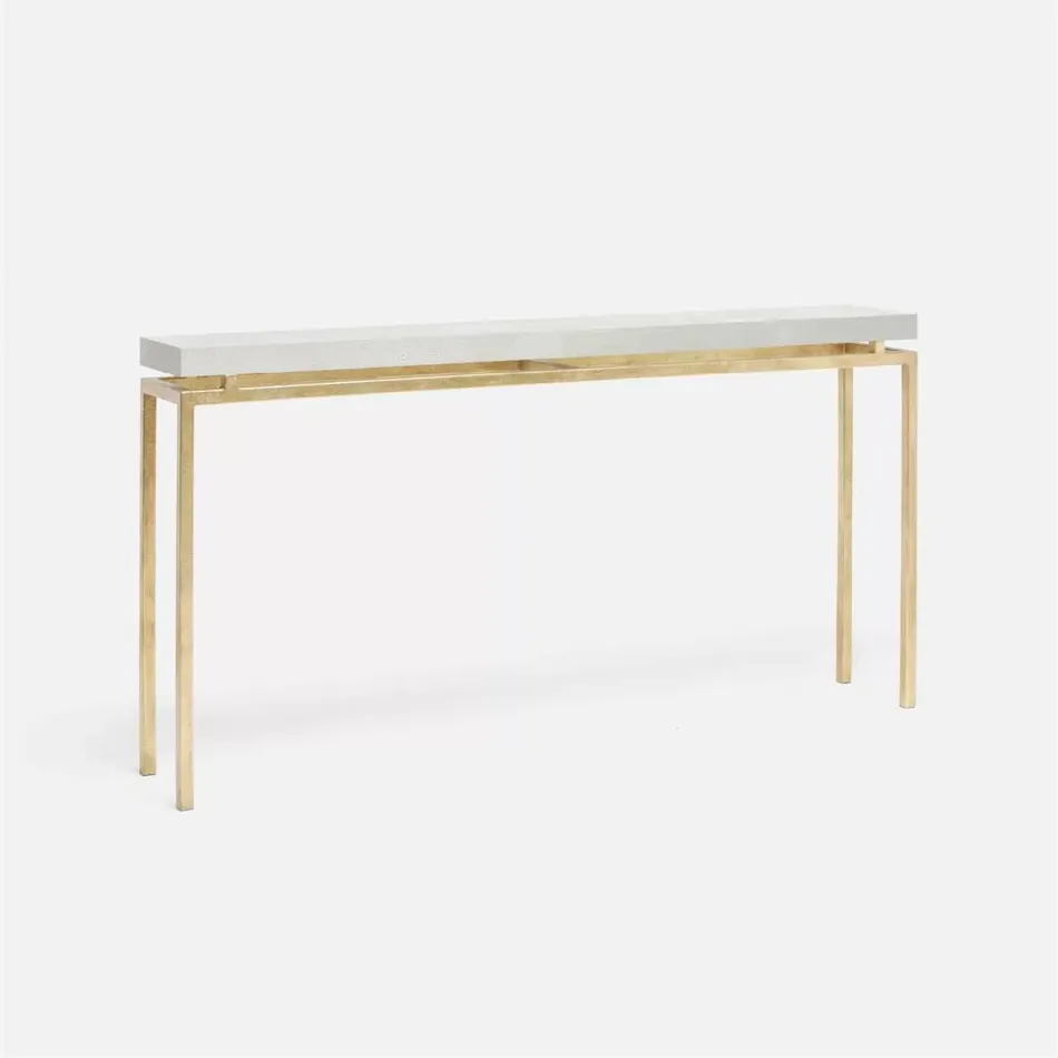 Benjamin Slim Narrow Console Texturized Gold Steel 48"L x 10"W x 31"H Realistic Faux Shagreen Ivory