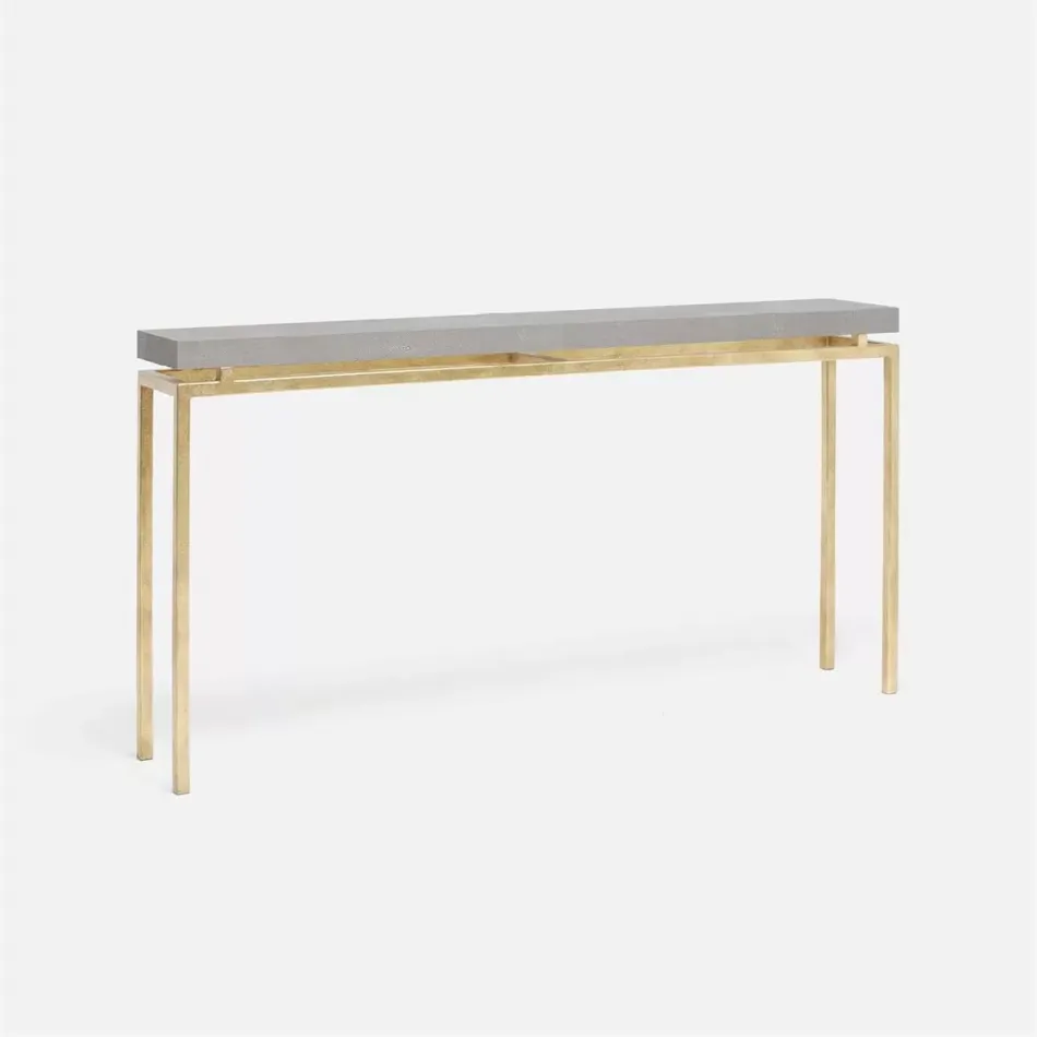 Benjamin Slim Narrow Console Texturized Gold Steel 48"L x 10"W x 31"H Realistic Faux Shagreen Sand