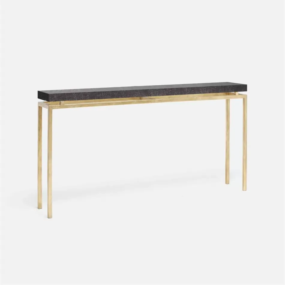 Benjamin Slim Narrow Console Texturized Gold Steel 48"L x 10"W x 31"H Faux Linen Charcoal