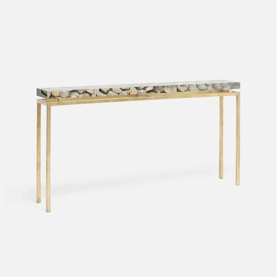 Benjamin Slim Narrow Console Texturized Gold Steel 48"L x 10"W x 31"H Shell Silver Mother of Pearl