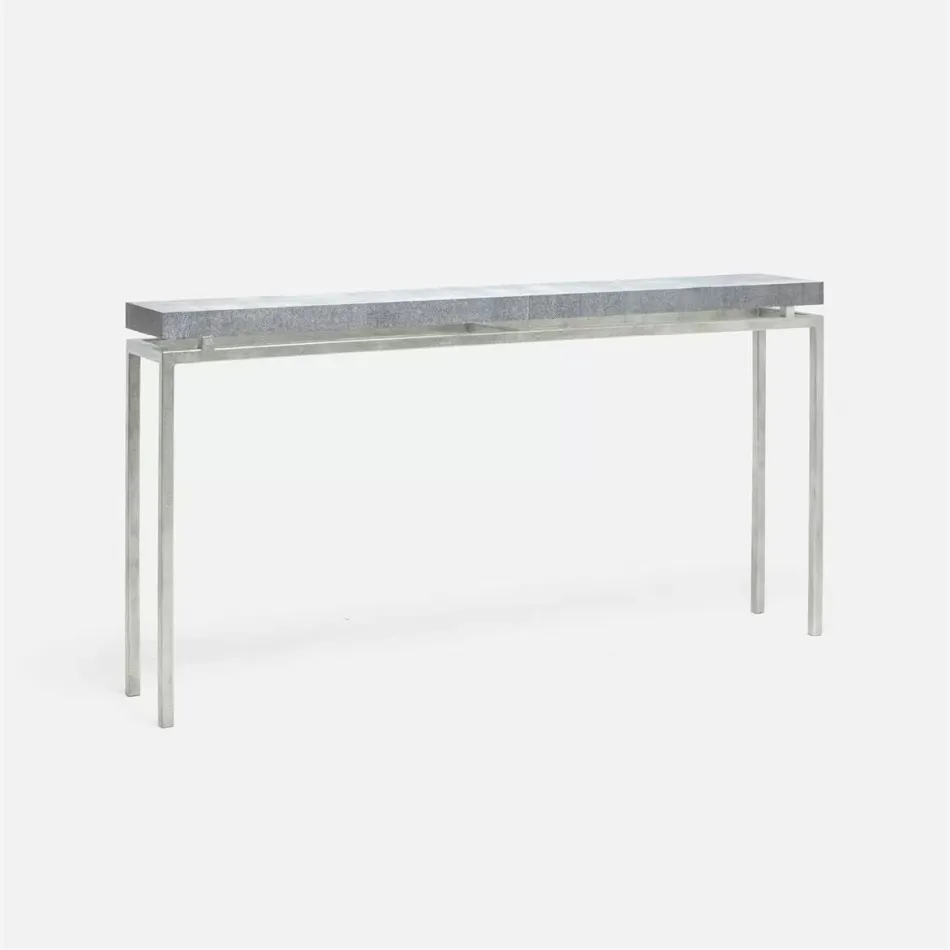 Benjamin Slim Narrow Console Texturized Silver Steel 48"L x 10"W x 31"H Realistic Faux Shagreen Cool Gray