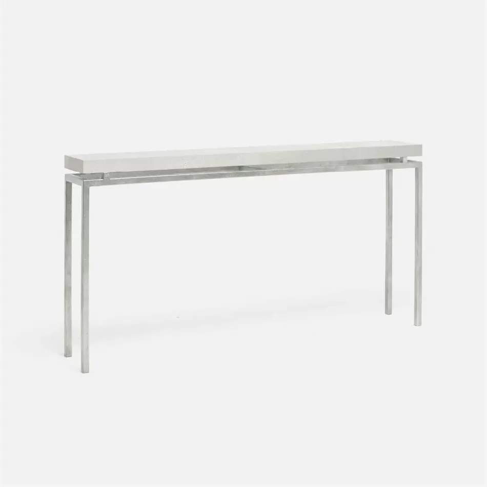 Benjamin Slim Narrow Console Texturized Silver Steel 48"L x 10"W x 31"H Realistic Faux Shagreen Ivory