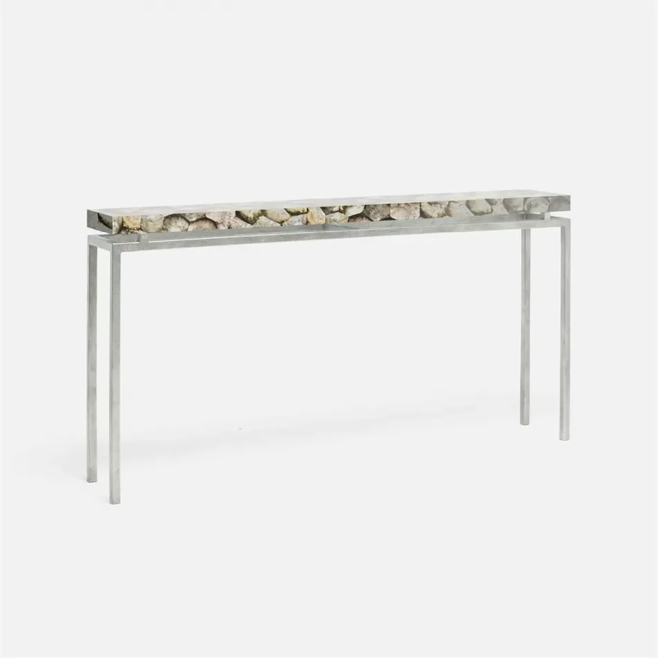 Benjamin Slim Narrow Console Texturized Silver Steel 48"L x 10"W x 31"H Shell Silver Mother of Pearl