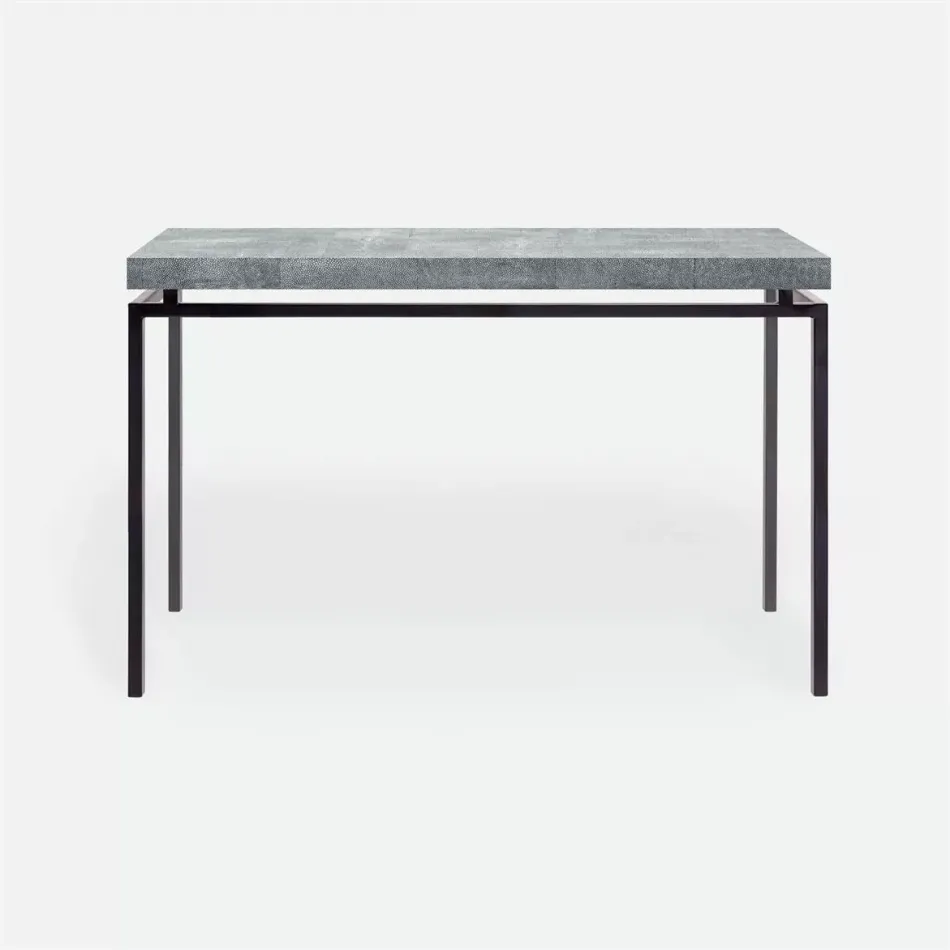 Benjamin Console Table Flat Black Steel 48"L x 18"W x 31"H Realistic Faux Shagreen Cool Gray