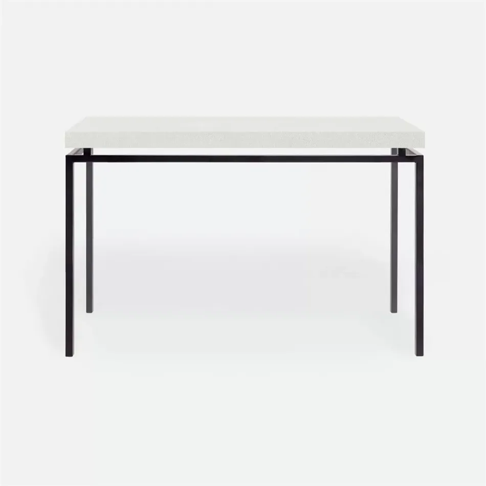 Benjamin Console Table Flat Black Steel 48"L x 18"W x 31"H Realistic Faux Shagreen Ivory