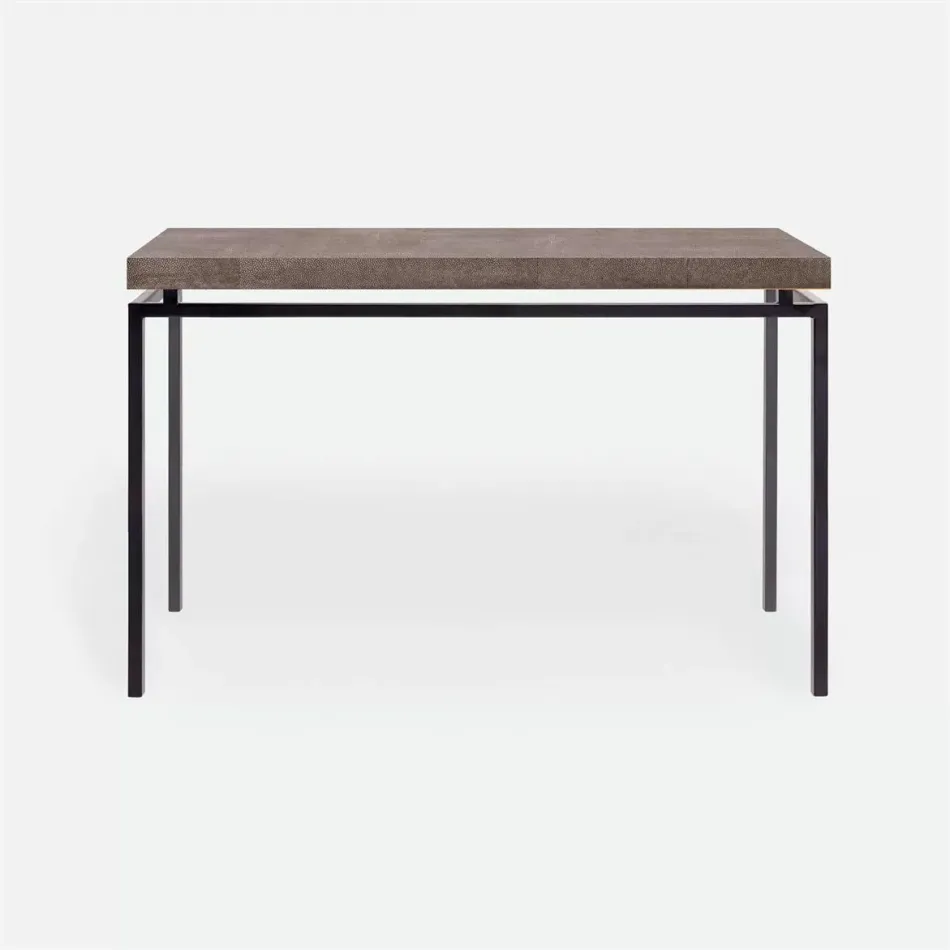 Benjamin Console Table Flat Black Steel 48"L x 18"W x 31"H Realistic Faux Shagreen Dark Mushroom