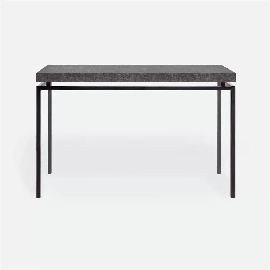 Benjamin Console Table Flat Black Steel 48"L x 18"W x 31"H Faux Linen Charcoal