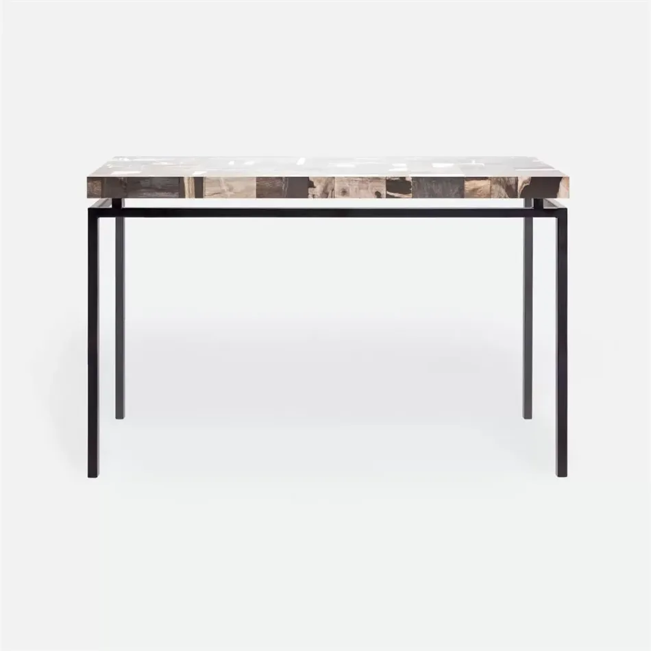 Benjamin Console Table Flat Black Steel 48"L x 18"W x 31"H Petrified Wood Dark Mix