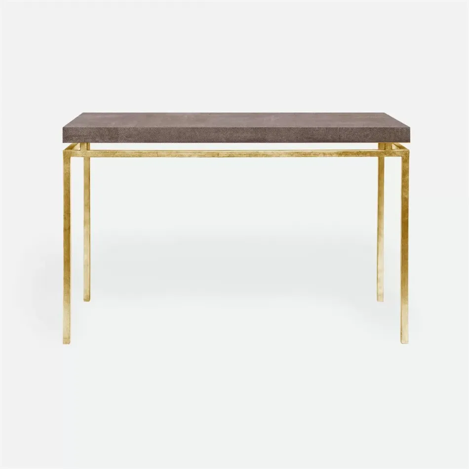 Benjamin Console Table Texturized Gold Steel 48"L x 18"W x 31"H Realistic Faux Shagreen Dark Mushroom