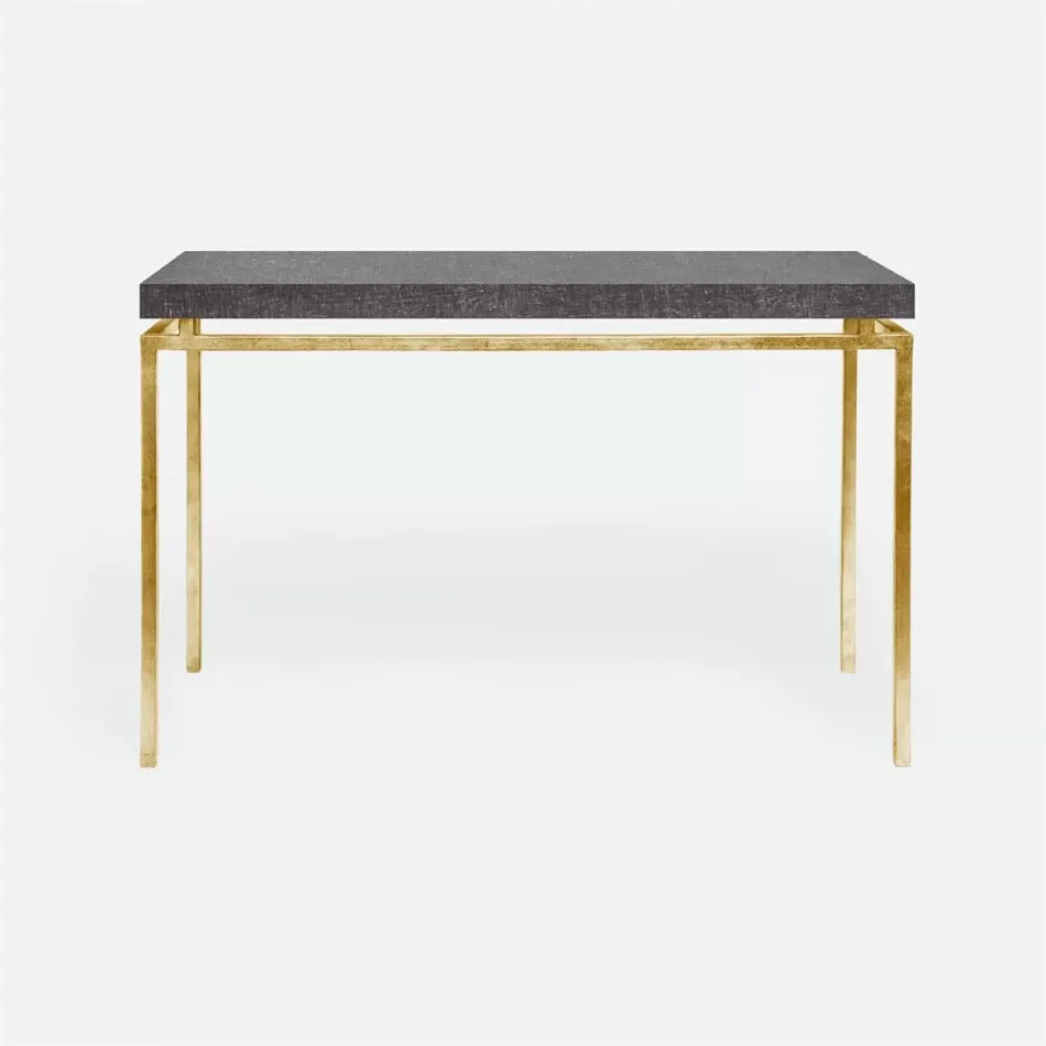 Benjamin Console Table Texturized Gold Steel 48"L x 18"W x 31"H Faux Linen Charcoal