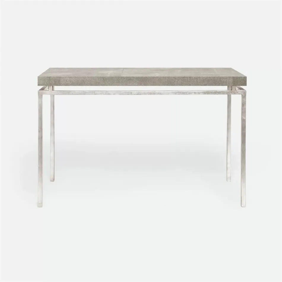 Benjamin Console Table Texturized Silver Steel 48"L x 18"W x 31"H Realistic Faux Shagreen Sand