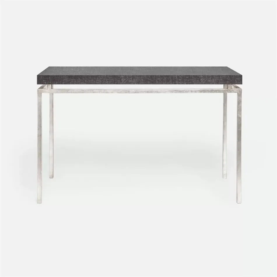 Benjamin Console Table Texturized Silver Steel 48"L x 18"W x 31"H Faux Linen Charcoal