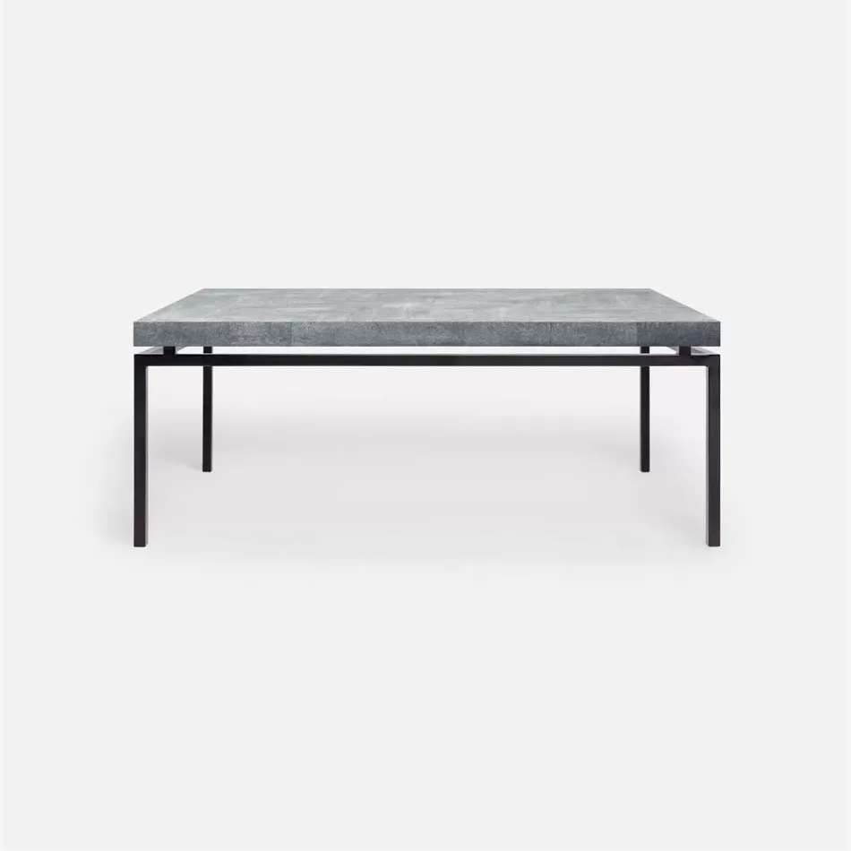 Benjamin Coffee Table Flat Black Steel 48"L x 27"W x 21"H Realistic Faux Shagreen Cool Gray