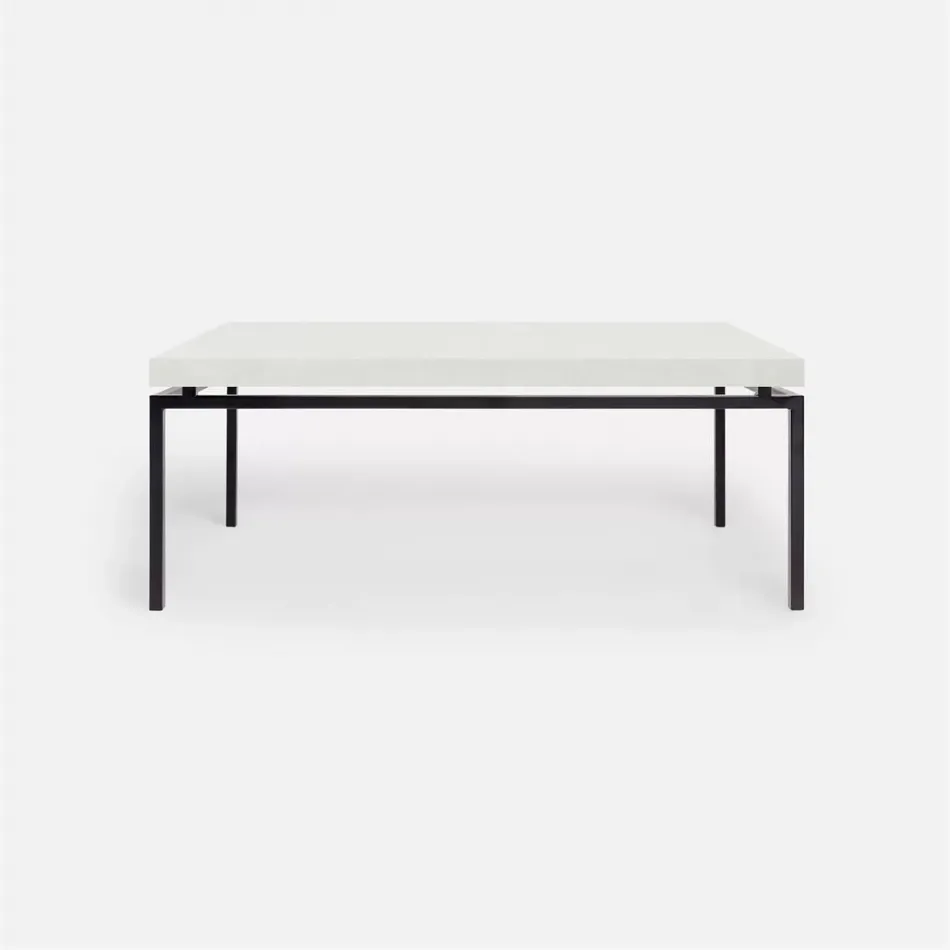 Benjamin Coffee Table Flat Black Steel 48"L x 27"W x 21"H Realistic Faux Shagreen Ivory