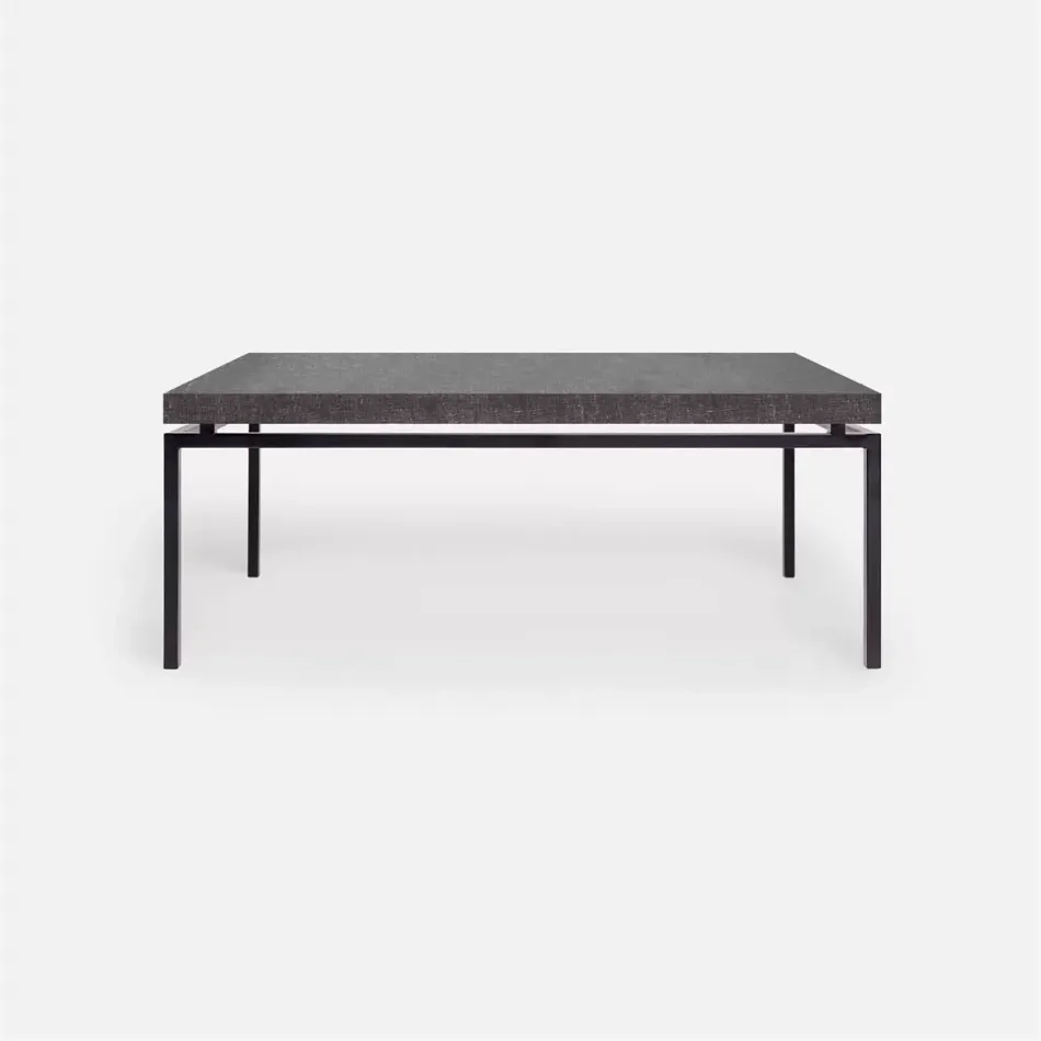 Benjamin Coffee Table Flat Black Steel 48"L x 27"W x 21"H Faux Linen Charcoal