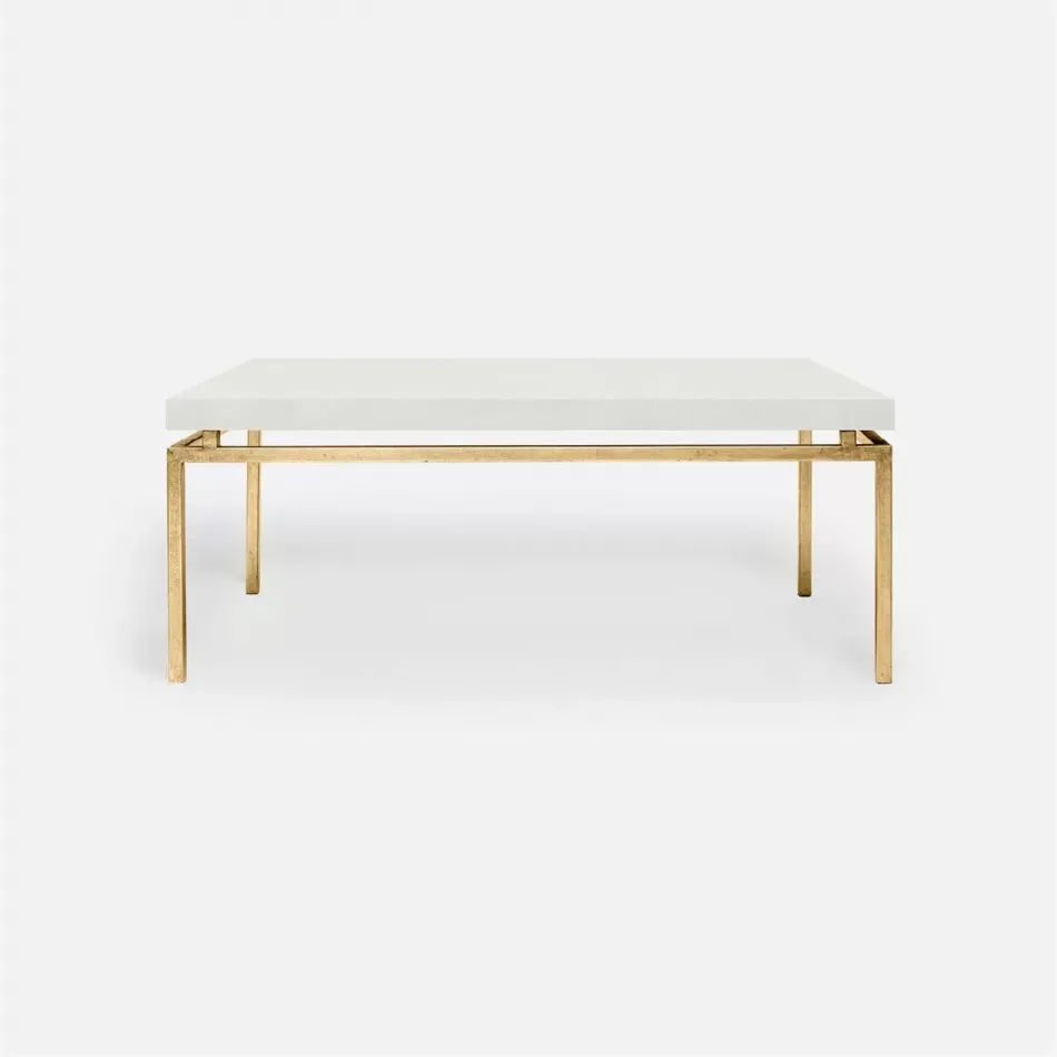 Benjamin Coffee Table Texturized Gold Steel 48"L x 27"W x 21"H Realistic Faux Shagreen Ivory