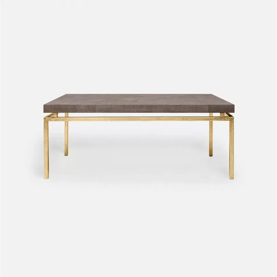 Benjamin Coffee Table Texturized Gold Steel 48"L x 27"W x 21"H Realistic Faux Shagreen Dark Mushroom