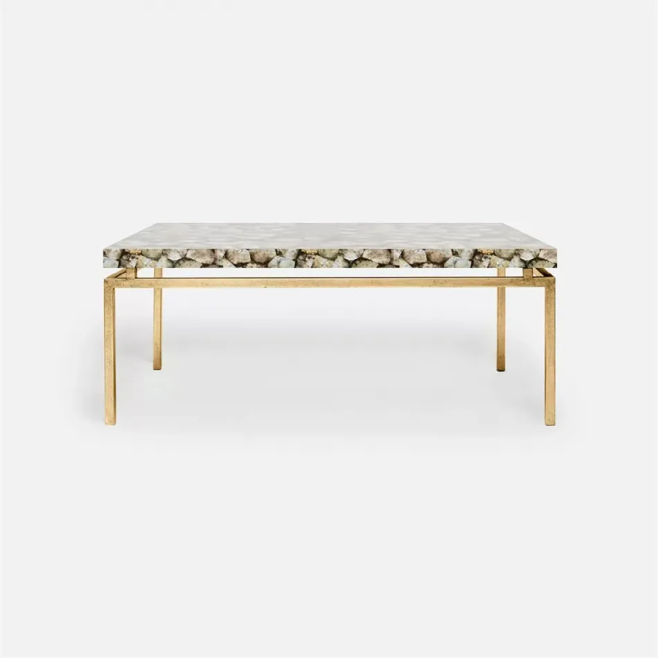 Benjamin Coffee Table Texturized Gold Steel 48"L x 27"W x 21"H Realistic Faux Shagreen Cool Gray