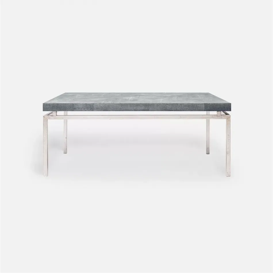 Benjamin Coffee Table Texturized Silver Steel 48"L x 27"W x 21"H Realistic Faux Shagreen Cool Gray