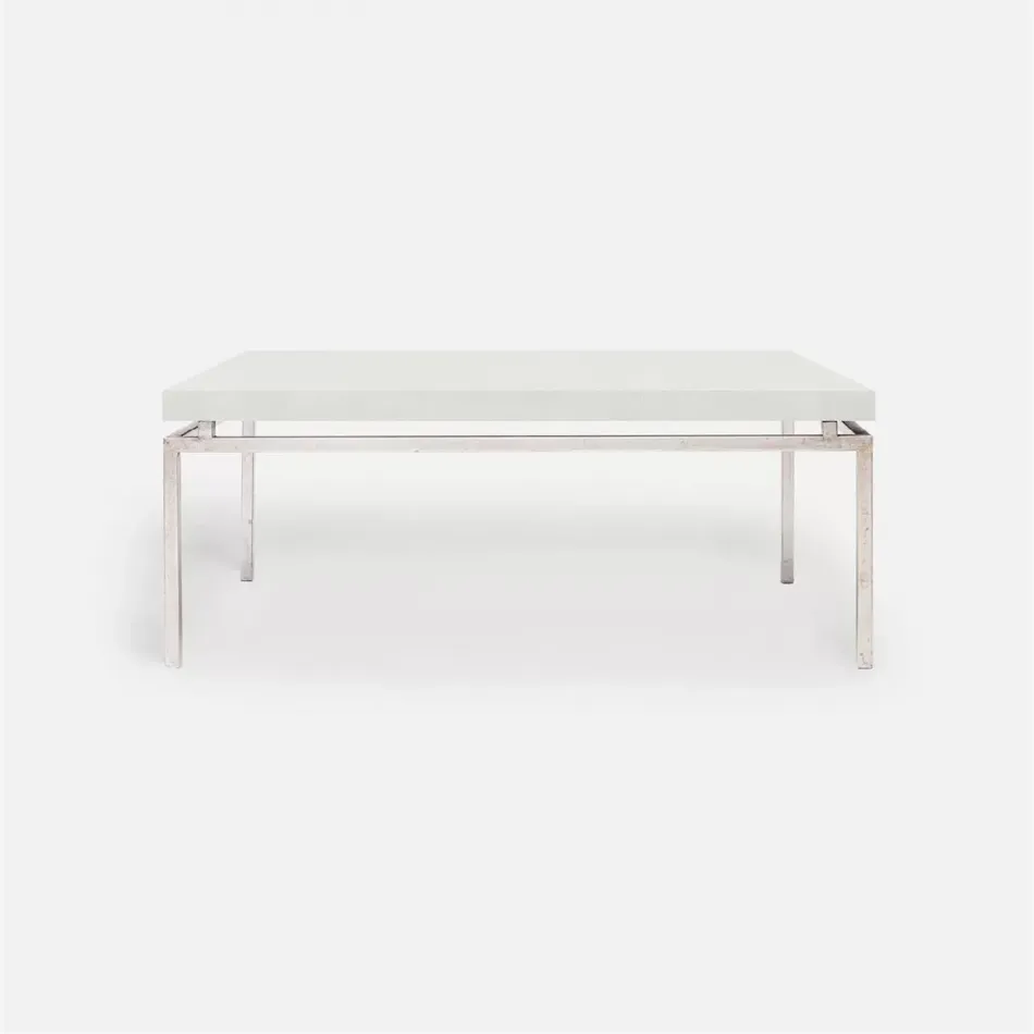 Benjamin Coffee Table Texturized Silver Steel 48"L x 27"W x 21"H Realistic Faux Shagreen Ivory