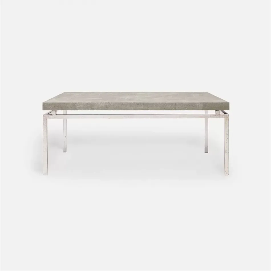 Benjamin Coffee Table Texturized Silver Steel 48"L x 27"W x 21"H Realistic Faux Shagreen Sand