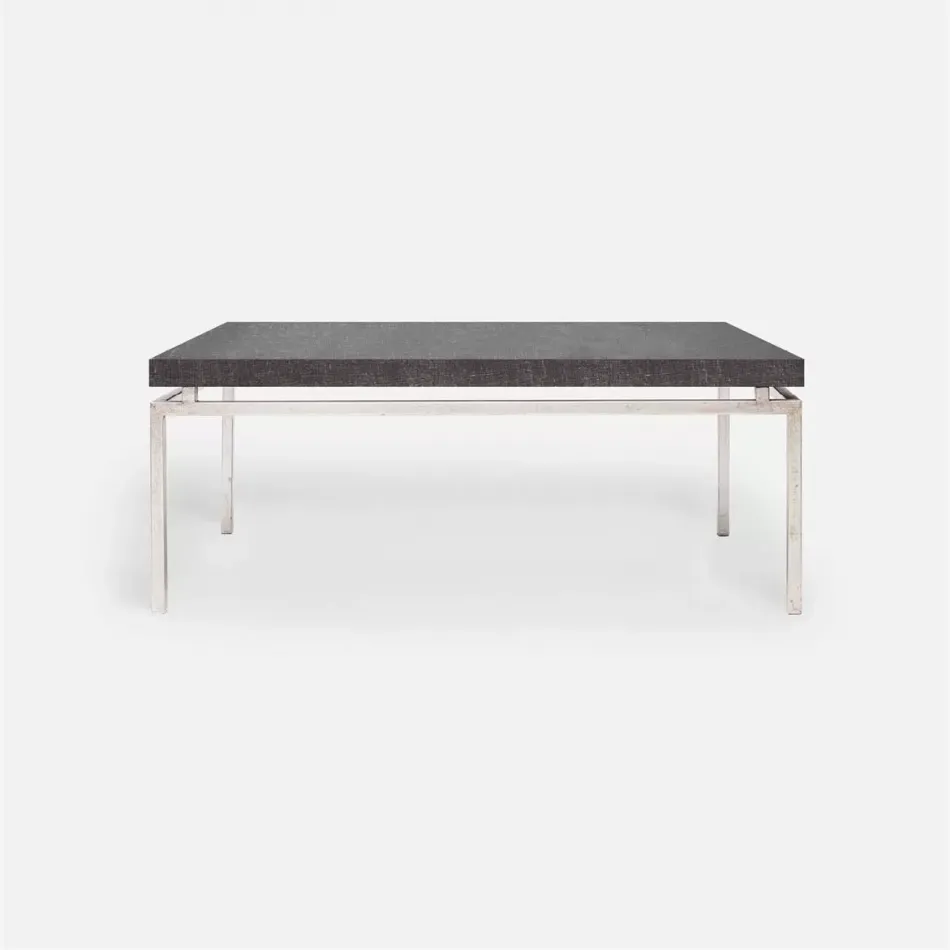 Benjamin Coffee Table Texturized Silver Steel 48"L x 27"W x 21"H Faux Linen Charcoal