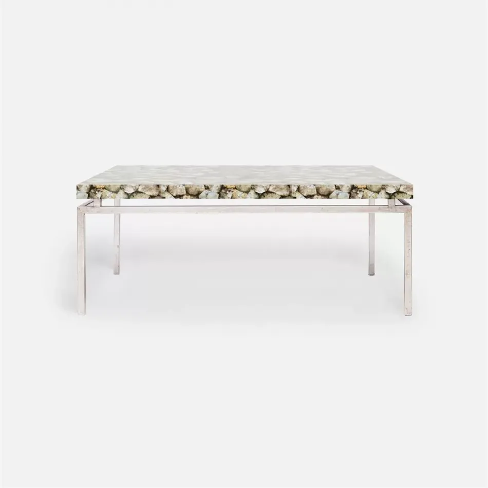 Benjamin Coffee Table Texturized Silver Steel 48"L x 27"W x 21"H Shell Silver Mother of Pearl