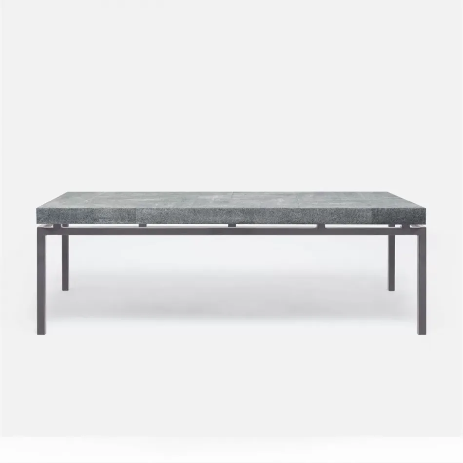 Benjamin Coffee Table Flat Black Steel 52"L x 30"W x 20"H Cool Gray Realistic Faux Shagreen