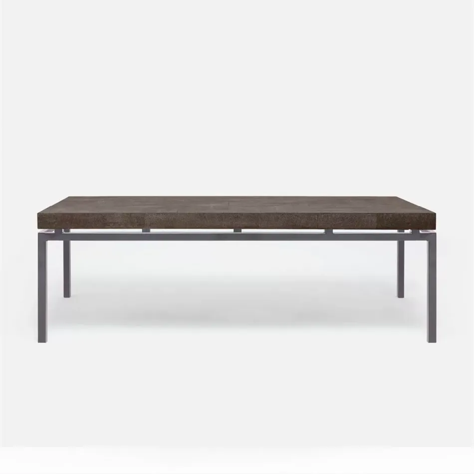 Benjamin Coffee Table Flat Black Steel 52"L x 30"W x 20"H Dark Mushroom Realistic Faux Shagreen