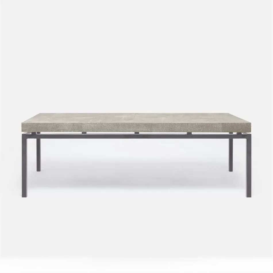 Benjamin Coffee Table Flat Black Steel 52"L x 30"W x 20"H Realistic Faux Shagreen Dark Mushroom