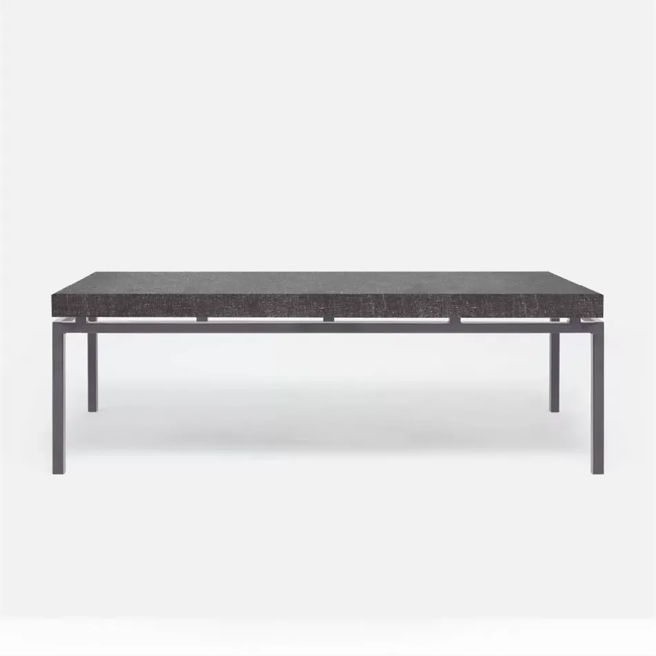 Benjamin Coffee Table Flat Black Steel 52"L x 30"W x 20"H Faux Linen Charcoal