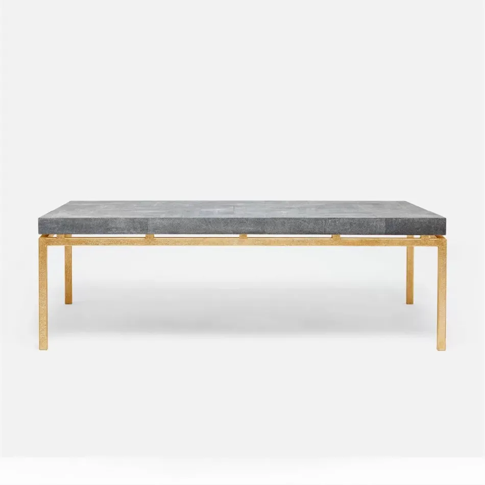 Benjamin Coffee Table Texturized Gold Steel 52"L x 30"W x 20"H Hair-On-Hide Dark Brown