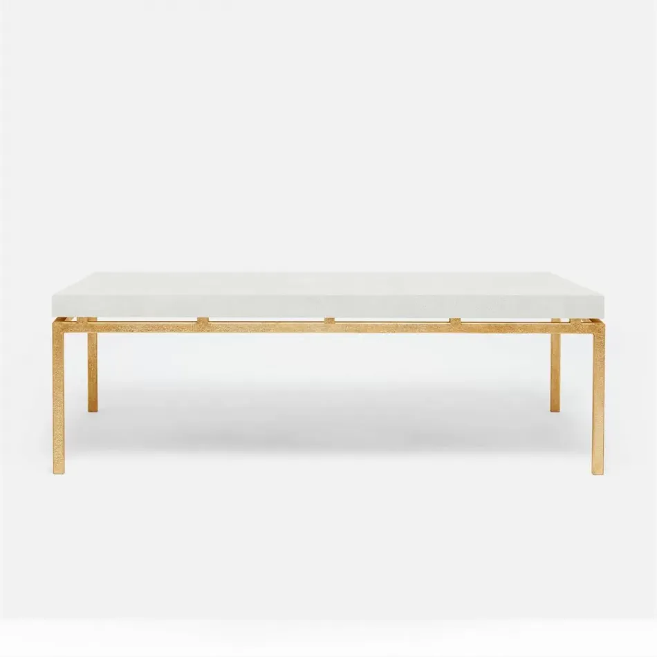 Benjamin Coffee Table Texturized Gold Steel 52"L x 30"W x 20"H Realistic Faux Shagreen Ivory