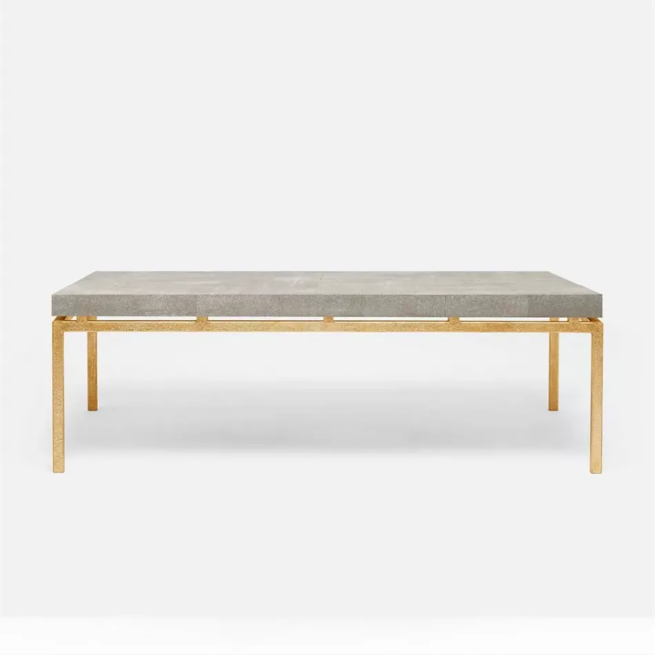 Benjamin Coffee Table Texturized Gold Steel 52"L x 30"W x 20"H Realistic Faux Shagreen Sand