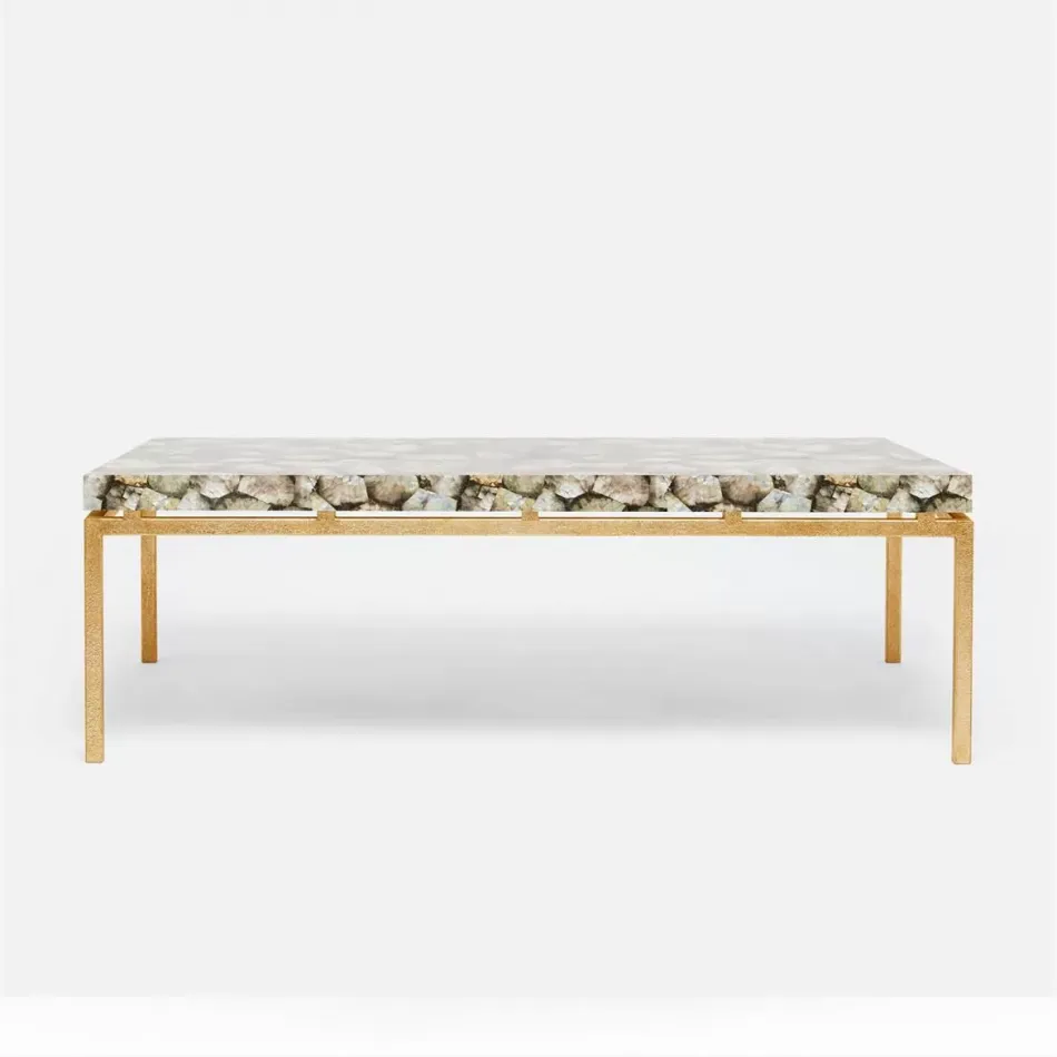 Benjamin Coffee Table Texturized Gold Steel 52"L x 30"W x 20"H Shell Silver Mother of Pearl