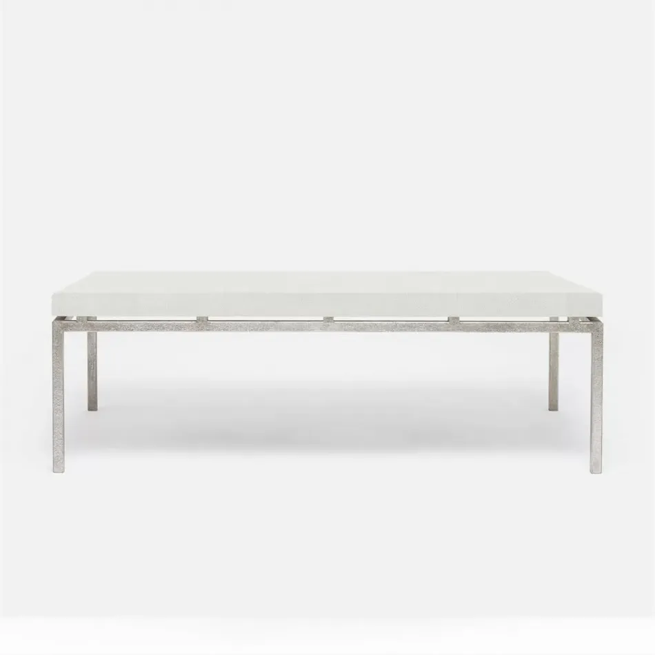 Benjamin Coffee Table Texturized Silver Steel 52"L x 30"W x 20"H Realistic Faux Shagreen Ivory