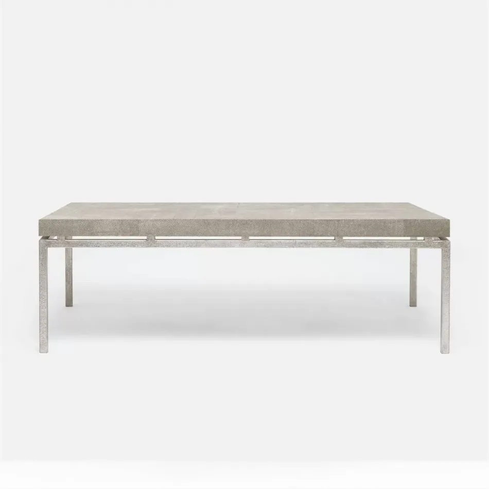 Benjamin Coffee Table Texturized Silver Steel 52"L x 30"W x 20"H Realistic Faux Shagreen Sand