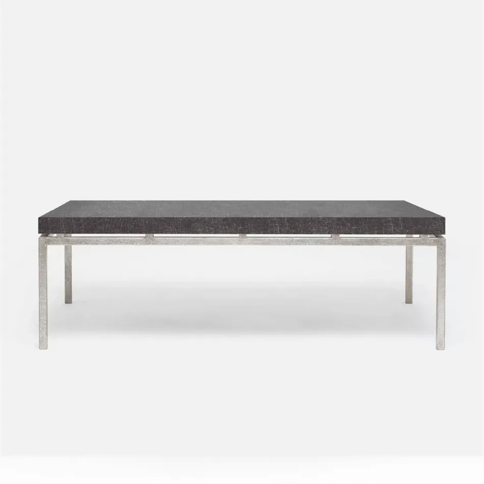 Benjamin Coffee Table Texturized Silver Steel 52"L x 30"W x 20"H Faux Linen Charcoal