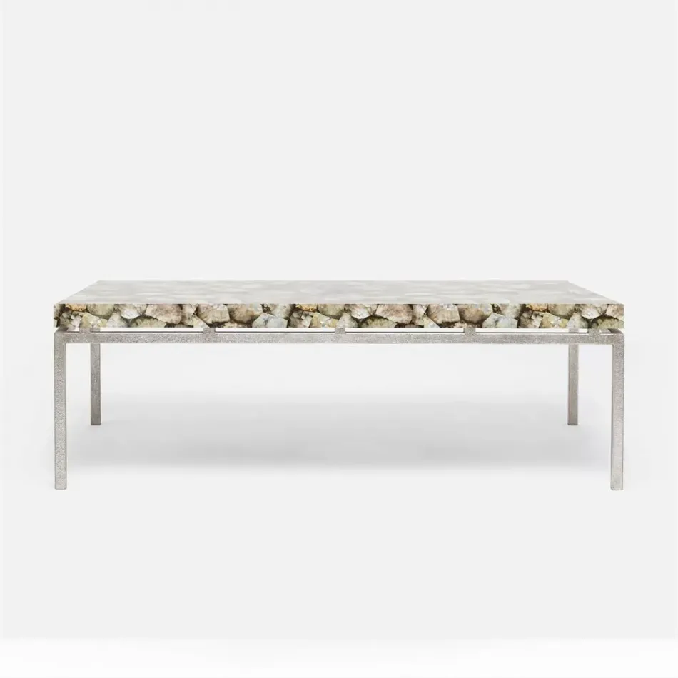 Benjamin Coffee Table Texturized Silver Steel 52"L x 30"W x 20"H Shell Silver Mother of Pearl