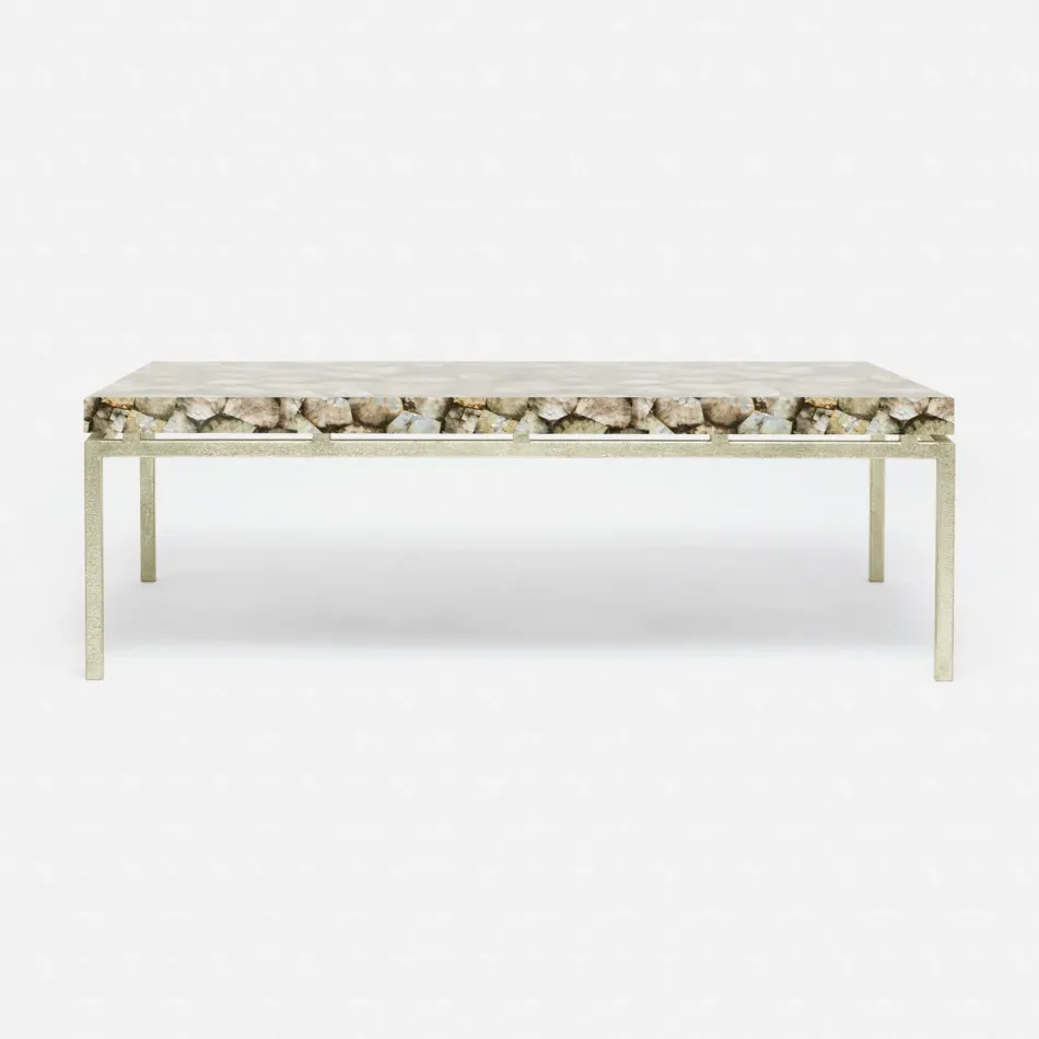 Benjamin Coffee Table Texturized Silver Steel 52"L x 30"W x 20"H Faux Horn White