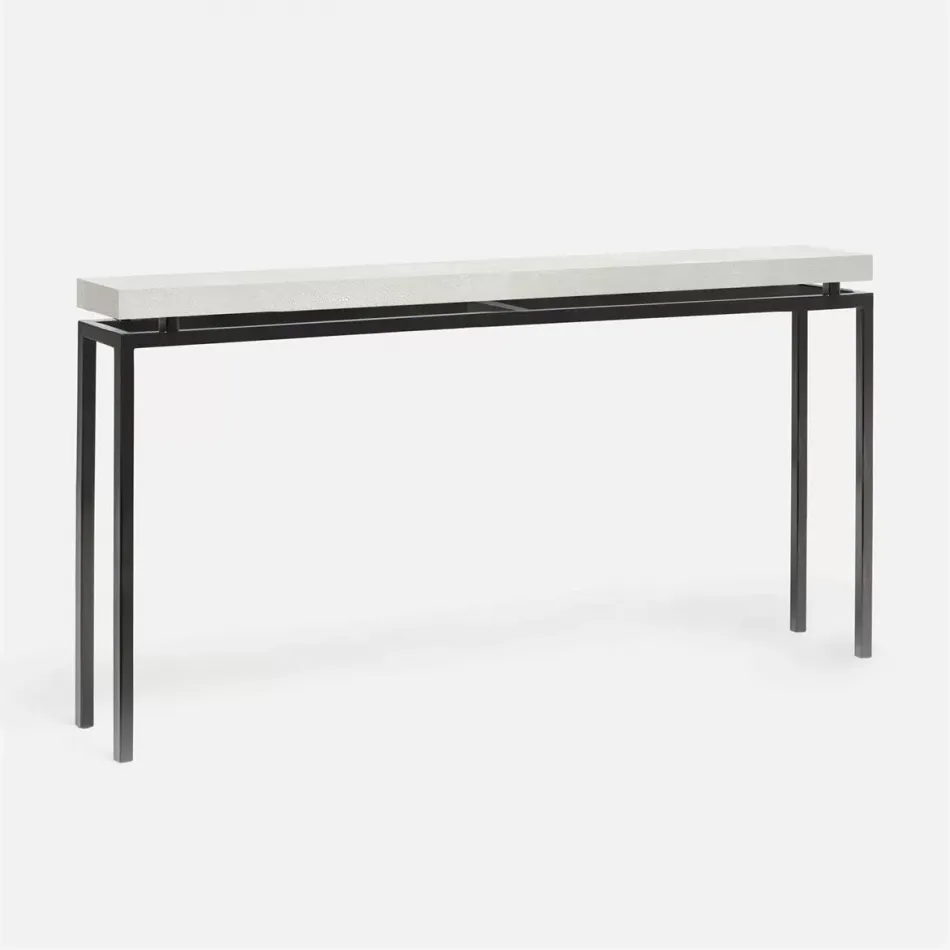 Benjamin Slim Narrow Console Flat Black Steel 60"L x 10"W x 31"H Realistic Faux Shagreen Ivory