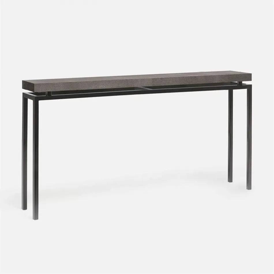 Benjamin Slim Narrow Console Flat Black Steel 60"L x 10"W x 31"H Realistic Faux Shagreen Dark Mushroom