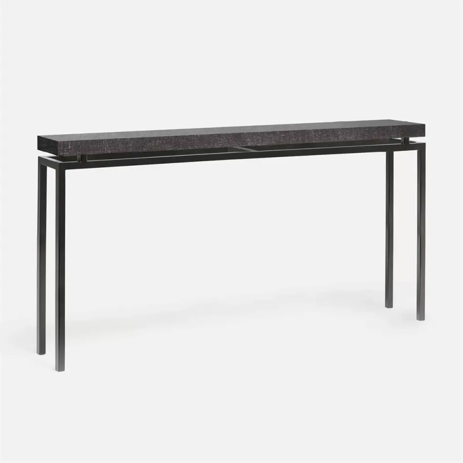 Benjamin Slim Narrow Console Flat Black Steel 60"L x 10"W x 31"H Faux Linen Charcoal