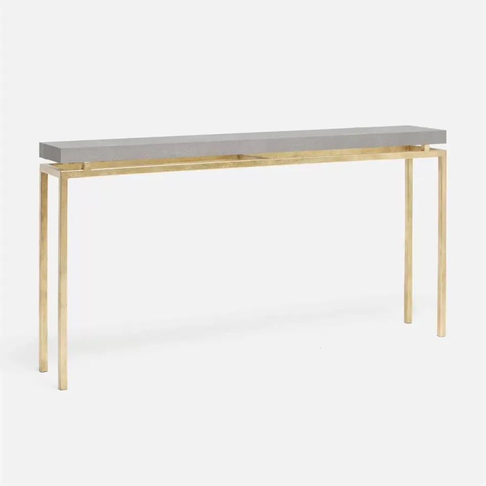 Benjamin Slim Narrow Console Texturized Gold Steel 60"L x 10"W x 31"H Realistic Faux Shagreen Sand