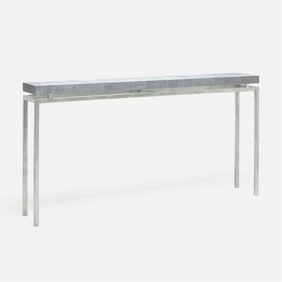 Benjamin Slim Narrow Console Texturized Silver Steel 60"L x 10"W x 31"H Realistic Faux Shagreen Cool Gray