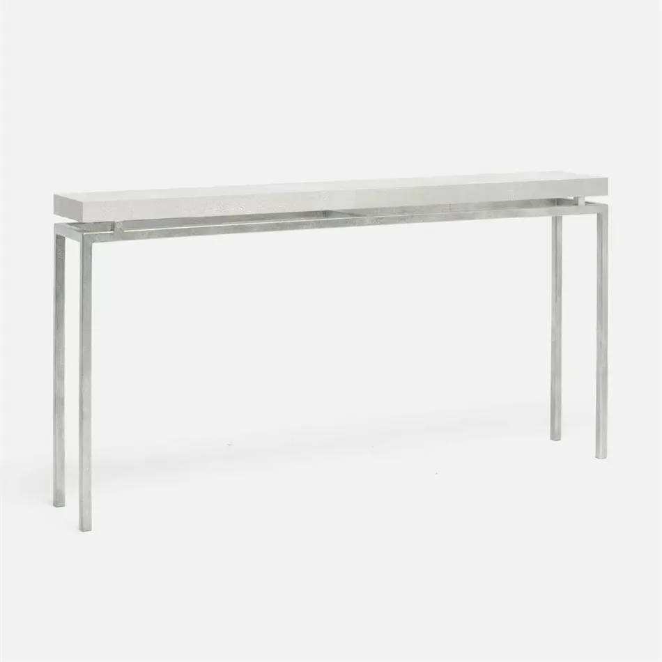 Benjamin Slim Narrow Console Texturized Silver Steel 60"L x 10"W x 31"H Realistic Faux Shagreen Ivory