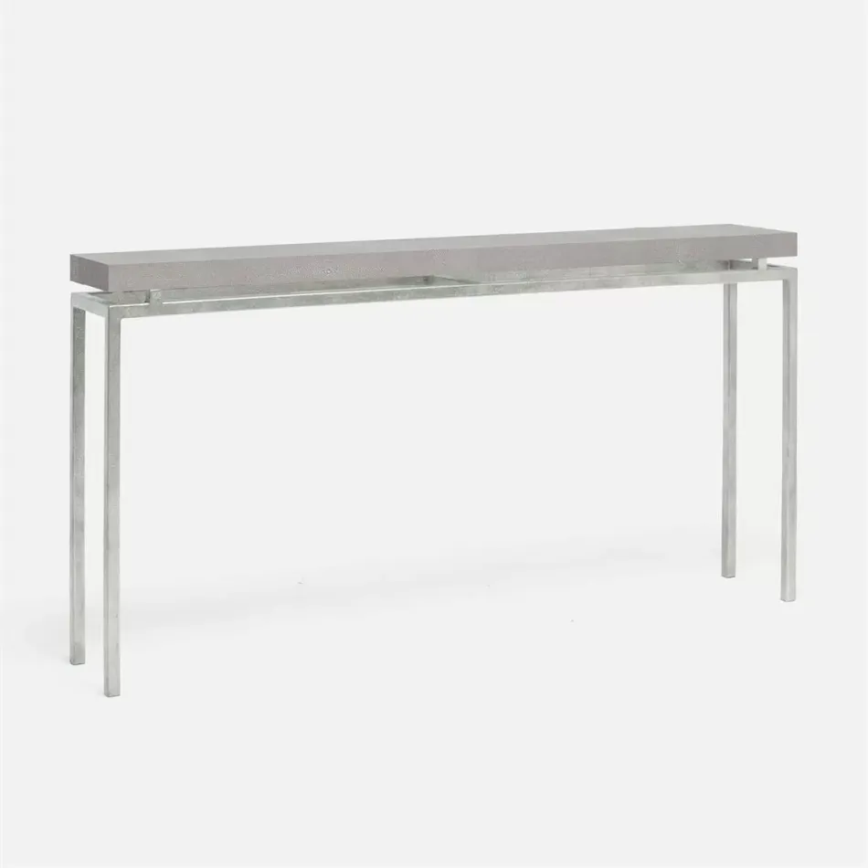 Benjamin Slim Narrow Console Texturized Silver Steel 60"L x 10"W x 31"H Realistic Faux Shagreen Sand