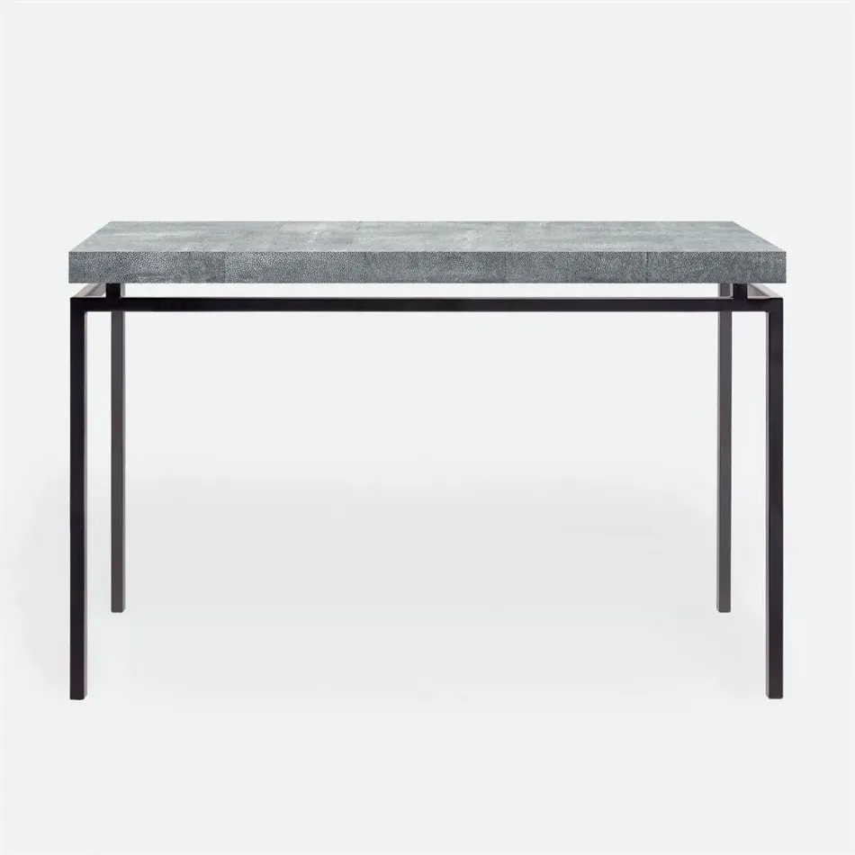 Benjamin Console Table Flat Black Steel 60"L x 18"W x 31"H Realistic Faux Shagreen Cool Gray