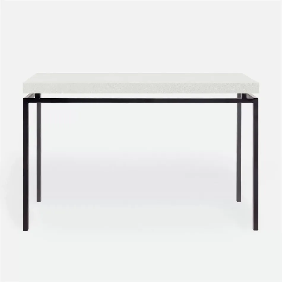 Benjamin Console Table Flat Black Steel 60"L x 18"W x 31"H Realistic Faux Shagreen Ivory